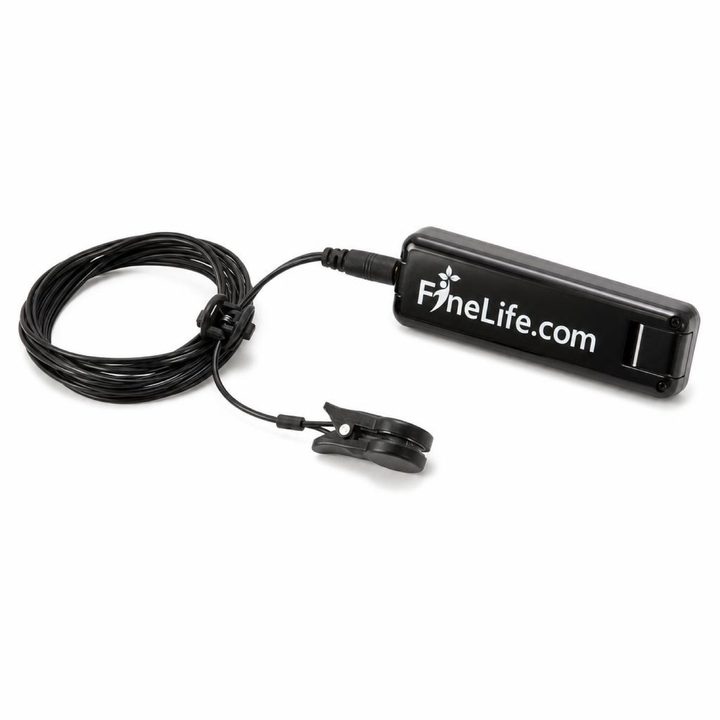The Xen Sensor: a small black USB module with an earclip on a thin cable